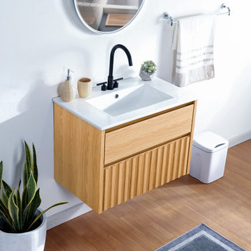Sherwin Slat Modern Coastal 2-Drawer Wall Mounted Bath Vanity Cabinet Only (Sink Basin Not Included)
